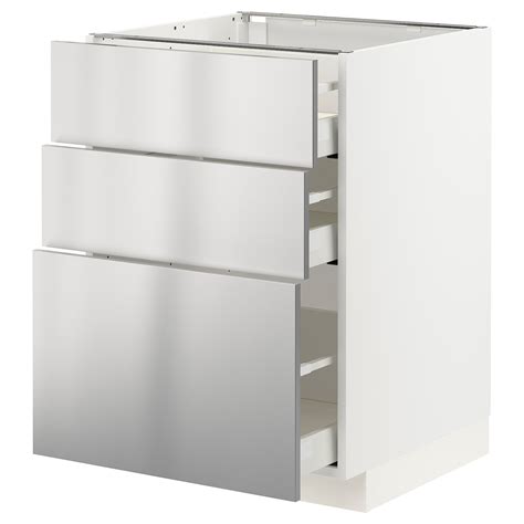 ikea kitchen cabinet with three stainless steel front drawers|ikea kitchen cabinet drawer installation.